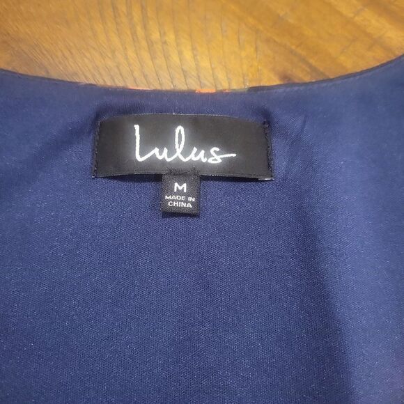 Lulus Split Sleeve Sheeth Shift Dress Navy Blue Floral V-Neck Boho Medium - Picture 4 of 8